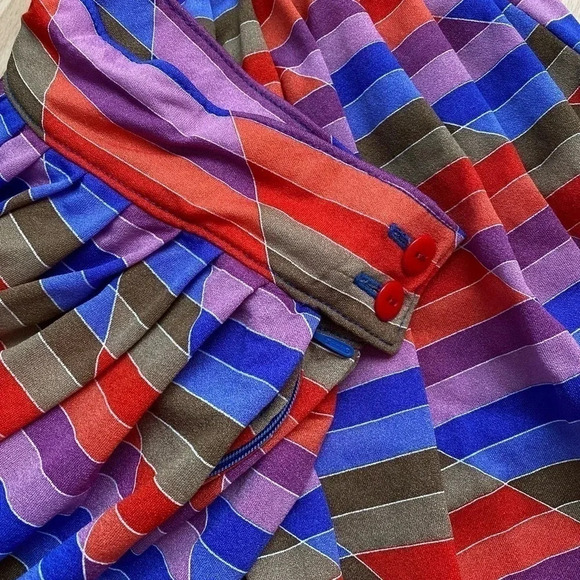 Vintage - 1970s Multicoloured Blue Red Green Skirt - Picture 2 of 3